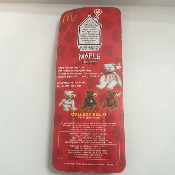 MAPLE THE BEAR- RARE 1996 MCDONALDS TY BEANIE BABY - Picture 2 of 2